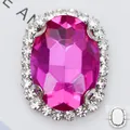 Pierre en verre rouge rose ovale avec halo de strass blancs et base en métal - Base Argent-Rose Rouge