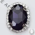 Cristal violet ovale à coudre avec base argentée et dos plat à quatre trous - Base Argentée - Violet Foncé