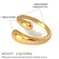 Adjustable minimalist gold stainless steel ring with elegant polished teardrop design - Adjustable Open / Teardrop Open Ring (A2-3-250412-1) / Gold