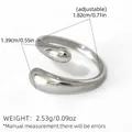 Detail showing weight 2.53g and 1.82cm adjustable inner diameter for stainless steel ring - Adjustable Open / Teardrop Open Ring (A2-3-250412-2) / Silver