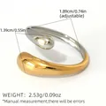 Detail view of two-tone stainless steel adjustable ring with dimensions and weight specs - Adjustable Open / Teardrop Open Ring (A2-3-250412-3) / Gold and Silver Two-tone