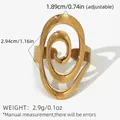 Anillo espiral ajustable de acero inoxidable bañado en oro de 18K con diseño minimalista - Estilo Geométrico en Espiral (FTZ250919-1) / Dorado