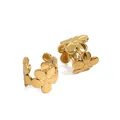 Elegant gold flower ear cuffs in polished stainless steel with five-petal floral design - Duo Flower Ear Cuffs - Gold