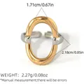 Anillo abierto bicolor de acero inoxidable pulido con diseño ovalado geométrico - Abierto Ajustable / Anillo Abierto Ovalado Bicolor (A3-2-250517-7)