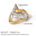 Modern dual-tone wavy 18k gold plated stainless steel ring showing size and weight details - Layered Wave Open Ring (A2-5-250416-1)