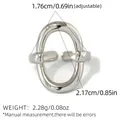 Adjustable silver stainless steel open ring with a geometric hollow link design - Silver Style (A3-2-250517-8)