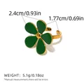 Bague ouverte fleur à cinq pétales dorée avec émail vert et détails de dimensions - Style Fleur Verte Émaillée (A7-3-251012-2) / Vert