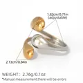 Minimalist teardrop shaped open ring in two-tone gold and silver polished metal design - Water Drop Open Ring (A2-3-250416-7)