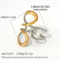 Three-layer wrapped minimalist geometric ring in gold and silver finish with size specs - Triple Layer Wave Organic Line Ring (A2-3-250416-8)