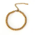 Minimalist golden beaded bracelet with polished metallic finish and adjustable chain links - Gold Bead Adjustable Bracelet (B01-3-250416-5)