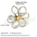 Bague ajustable fleur évidée en argent avec perle dorée et largeur de 3,3 cm - Style de fleur ajourée argentée avec boule dorée (A7-2-250507-8)