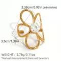 Adjustable gold flower open ring with hollow daisy design and zircon centerpiece - Hollow Floral Round Zirconia Style (A1-3-250610-5)