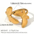 Adjustable golden stainless steel butterfly ring with dimensions and 2.77g weight info - Gold (A9-4-250606-1)