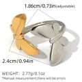 Adjustable two-tone stainless steel butterfly ring with dimension and weight details - Two-tone Gold and Silver (A9-4-250606-3)