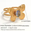 Adjustable gold butterfly ring with light blue zircon and detailed wing texture - Light Blue