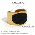 Golden open oval ring with black stone inlay, 1.34cm width and 4.43g weight for women - Black