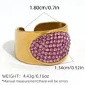 Pink rhinestone gold open ring with geometric oval setting and detailed dimensions - Pink Oval Style (A11-3-250627-8) / Pink