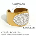 Gold plated oval teardrop open ring with paved rhinestones and size dimensions - White Oval Style (A11-2-250627-8) / White