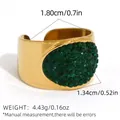 Golden wide open ring with green rhinestones, 1.8cm width and 1.34cm height dimensions - Green Oval Style (A11-2-250627-7) / Green