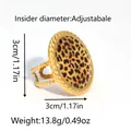 Adjustable golden stainless steel ring with leopard print oval face and beaded band - Beaded Texture Oval Leopard Print Large Ring (A9-5-250108-8) / Adjustable