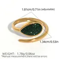 Adjustable gold plated stainless steel ring with a green pave teardrop setting - Single Teardrop Green Pave Style (A14-2-250802-2)