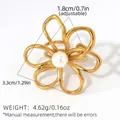 Bague fleur évidée dorée ajustable avec incrustation de perle pour femme chic - Style fleur perle artificielle dorée ajourée (A7-2-250516-7)