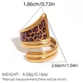 Gold stainless steel wrap ring featuring leopard print triangle detail and open size adjustment - Wrap Leopard Style (A7-6-251007-2)