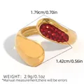 Adjustable 18K gold plated ring with vintage natural stone inlay and red crystal accents - Modern Red Zirconia Open Ring (A13-2-250721-4)