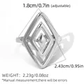 Adjustable silver geometric hollow rhombus ring with polished triple diamond design - Hollow Rhombus Style (A10-2-250603-5) / Silver