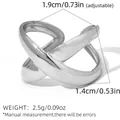 Adjustable silver polished metal crossover X-shaped open ring for women with dimensions - Adjustable Open Style