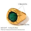 Gold hollow stainless steel ring featuring a square emerald green gemstone variant - Square Green Stone Vintage Style (A8-3-250507-8)