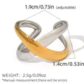 Adjustable crisscross X ring with two-tone gold and silver finish and polished surface - Adjustable Open Style