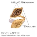Adjustable golden leaf ring with leopard print and hammered metal texture details - Double Leaf Leopard Style (A13-3-250812-7)