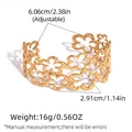 Adjustable golden cuff bracelet featuring hollow floral patterns with 2.91cm width design - Multi-Flower Hollow Open Bangle (H8-1-250930-3)