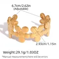Adjustable golden flower open cuff bracelet with brushed metal finish and floral design - Large Flower Hollow Open Bangle (H8-1-250930-4)