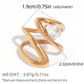 Vintage rose gold stainless steel ring with pear-cut zircon in spiral adjustable design - Spiral Curve Pear Zirconia Style (A6-6-250721-3)