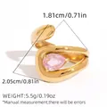 Modern gold plated stainless steel teardrop ring with pink pear cut zircon stone - Water Drop Pink Zirconia