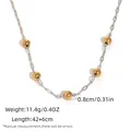 Two-tone beaded necklace with silver paperclip chain and 0.8cm golden beads, 42cm length - Silver Paperclip Chain with Gold Beads Style (N01-3-250718-2)
