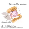 Gold plated open ring with square cut pink zircon stone and twisted geometric metal band - Square Pink Zirconia