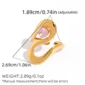 Adjustable golden wave ring featuring a pink round-cut zircon stone for women - Round Pink Zirconia