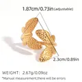 Adjustable golden hollow butterfly ring with hammered metal texture for women - Hammered Butterfly Style (A6-4-250926-1)