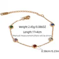 Golden stainless steel bracelet featuring five multi-colored round cut gemstones and lobster clasp - Five-Color Cut Gemstone Thin Bracelet (H8-2-250930-7)