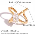 Adjustable gold flower ring with marquise-cut zircon, weighing 2.85g and 1.88cm diameter - Cross Hollow Marquise Style (A6-6-250921-2)