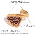 Adjustable golden leopard print geometric open ring with leopard pattern inlay - Triangle Leopard Style (A13-3-250721-6)