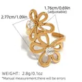 Adjustable golden double flower ring with sparkling cubic zirconia stones and measurements - Double Flower Open Zirconia Style (A1-3-250427-1)