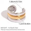 Three-layer two-tone gold and silver wide textured ring with 1.86cm diameter - Gold Silver Mixed Triple Layer Wave Style (A16-5-250831-8)