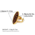 Adjustable golden leopard print oval ring with detailed dimensions and metal finish - Oval Leopard Style (A7-6-251007-1)
