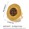Gold round hammered metal ring featuring a 2.7cm leopard print center disk inlay - Hammered Large Round Disk Leopard Style (A7-6-251007-2)