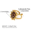 Leopard print oval ring with golden double layer beaded band and adjustable open design - Double-Layer Chain Oval Leopard Style (A7-6-251007-4)