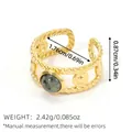 18k gold plated stainless steel open ring with round gray marble stone and twisted band - Grey Marble Texture Double Rope Style (BYJZ240622-12)